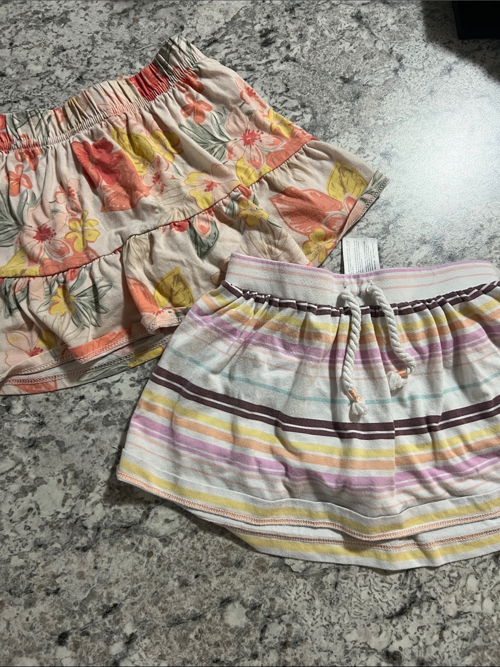Carter's Girls Floral Ruffle and Pastel Stripe Shorts Set - Pink, Yellow, Cream